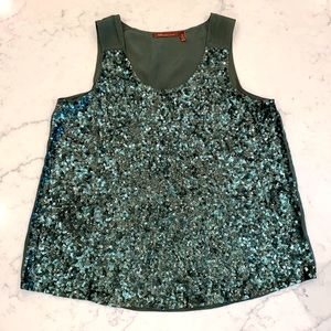 EUC 525 America Hunter Green Sequin Silk Swing Tank Top (M)